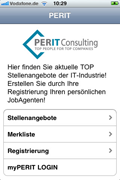 PERIT-App für iPhone: Startbildschirm